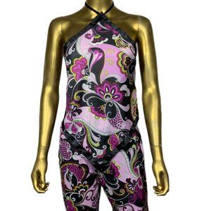 90s Y2K Paisley Handkerchief Top Velvet Ribbon Retro Express Style